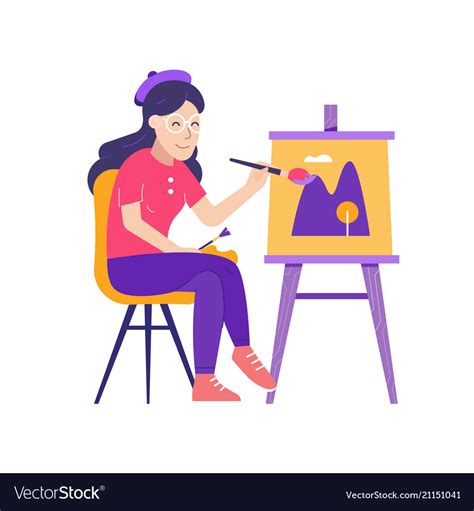 Young Woman Painter Drawing Picture On Canvas Vector Image