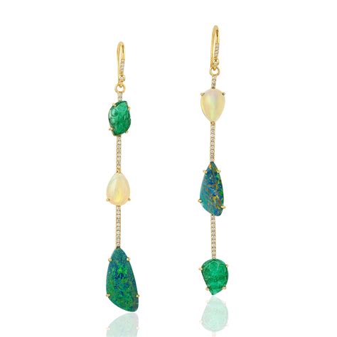 12 46ct Natural Emerald Dangle Earrings 18k Yellow Gold Jewelry EBay