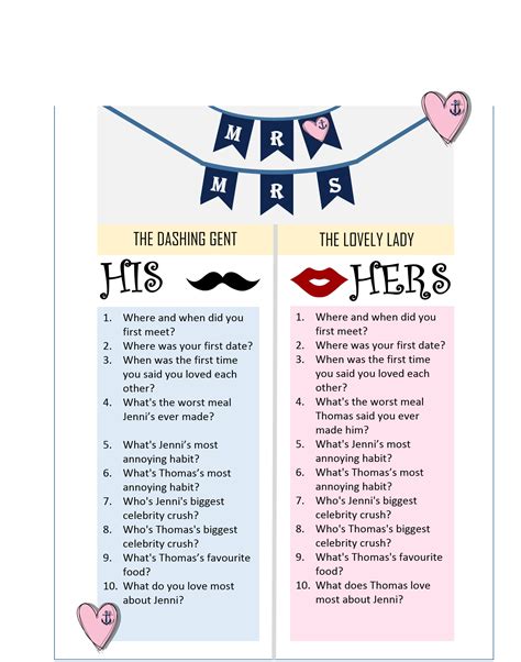 Hen Night Mr And Mrs Quiz Bachelorette Party Ideas