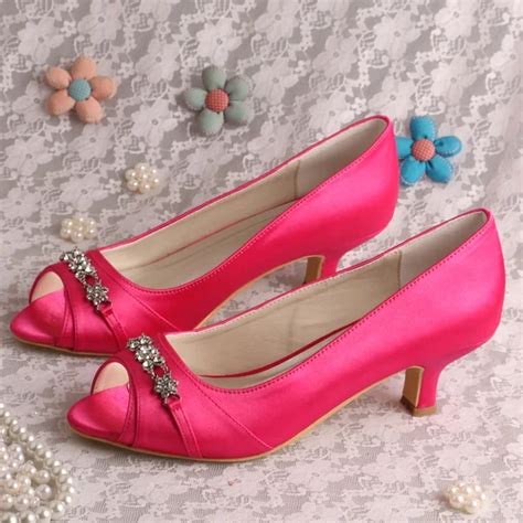 Wedopus Mw194 Hot Pink Low Heel Shoes Bridal Peep Toe 5cm Pumps
