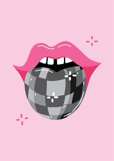 Lips With A Disco Ball Tongue Y2k Groovy Retro Bedroom Dorm Room Decor Art Print Poster Wall