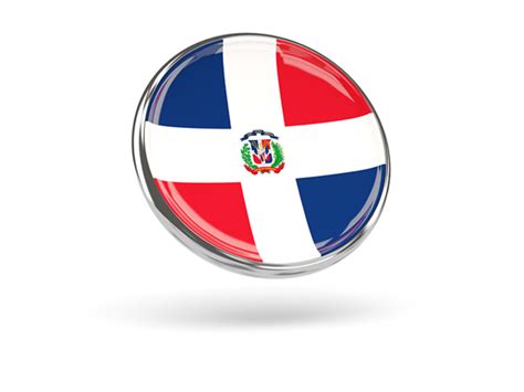 Round Icon With Metal Frame Illustration Of Flag Of Dominican Republic