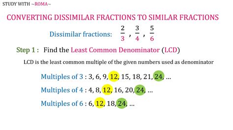 Finding The Lcd And Changing Dissimilar Fractions To Similar Fractions