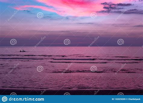 Electric Pink Tropical Sunset Over The Sea Stock Image Image Of