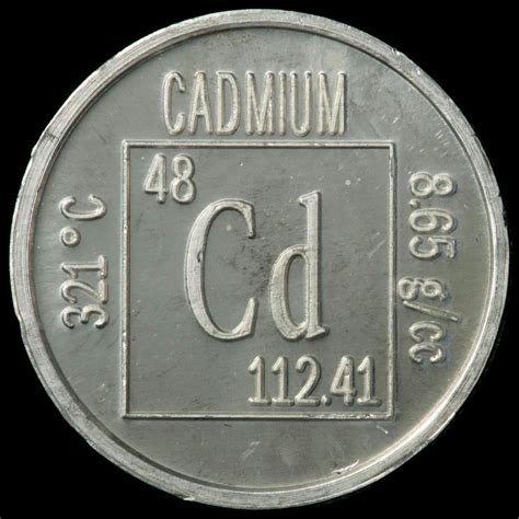 Element coin, a sample of the element Cadmium in the ...