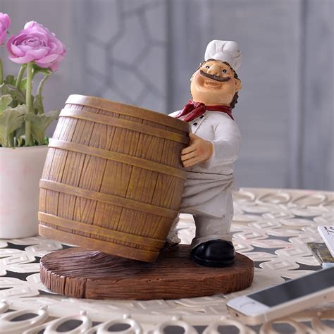 Funny Chef Statue Bottle Stand Decorative Polyresin Wine Barrel Barware