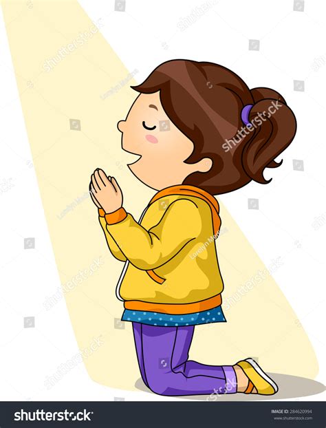 Illustration Little Girl Kneeling While Praying เวกเตอร์สต็อก ปลอดค่า
