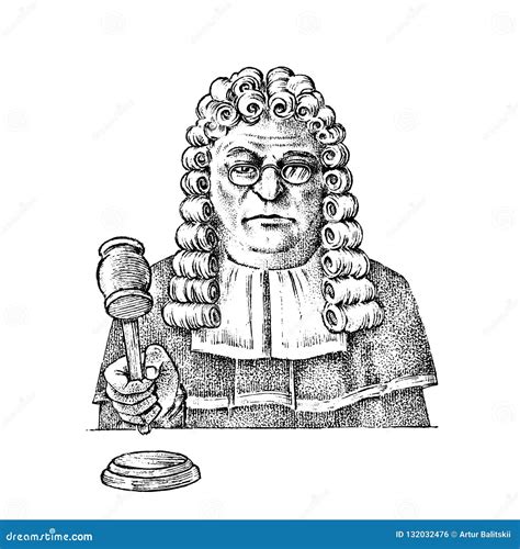 Judge Man Or Magistrate With A Hammer For Justice Court Worker Historical Old Sketch Hand