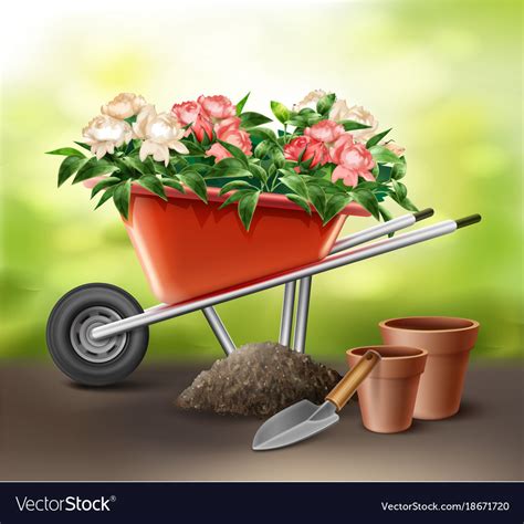 Wheelbarrow With Flowers Royalty Free Vector Image