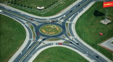 Classic Single Lane Roundabout With Bypass Lanes For Right Turns Near