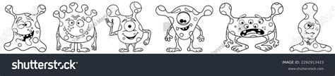 Set Six Black White Monsters Cartoon Stock Vector Royalty Free