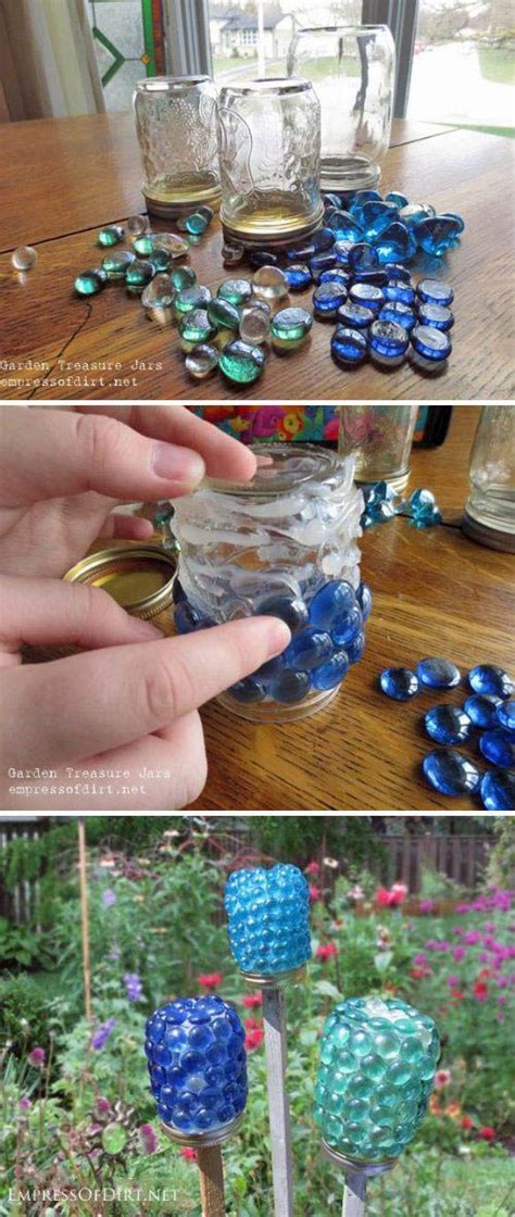 Garden junk ideas with old household items are countless. How to Make Garden Art Treasure Jars | Empress of Dirt