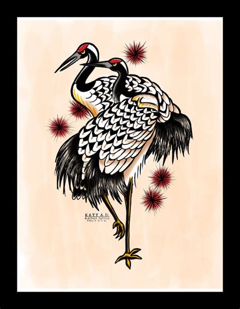 8x10 Chinese Cranes Japanese Tattoo Watercolor Painting Etsy