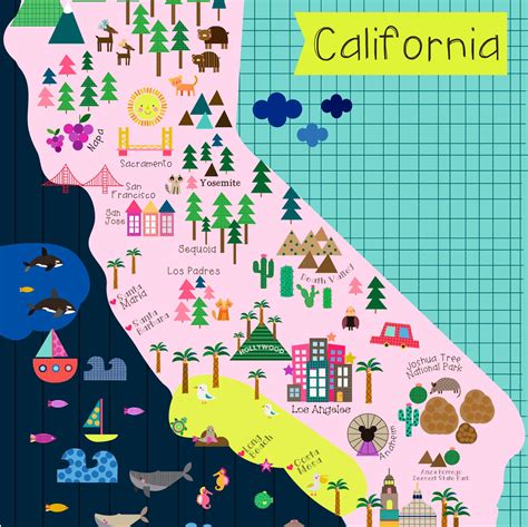 California Map Wall Print Decor Kids California Etsy