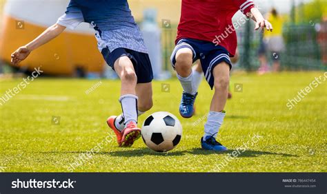 Young Soccer Players Competition Boys Kicking Stock Photo 786447454