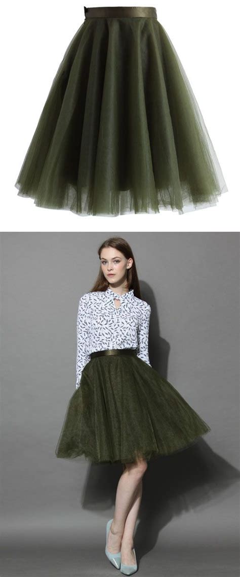 Amore Mesh Tulle Skirt In Olive Retro Indie And Unique Fashion