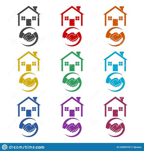 Haus Kaufen Handshake Glyphe Farbe Symbolsatz Vektor Abbildung