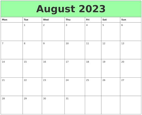 August 2023 Printable Calendars 18 Images 2023 Calendar Blank