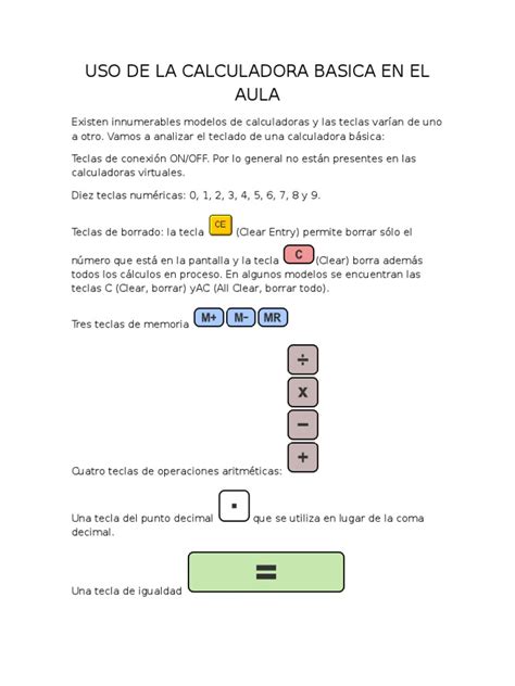 Uso De La Calculadora Basica En El Aula Calculadora Cálculo