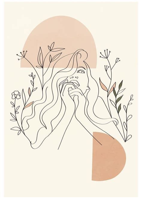 Aesthetic Female Line Art Poster Woman Line Drawing Flower Etsy Cool