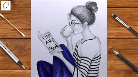 How To Draw A Girl Reading A Book Step By Step Girl Drawing Pencil