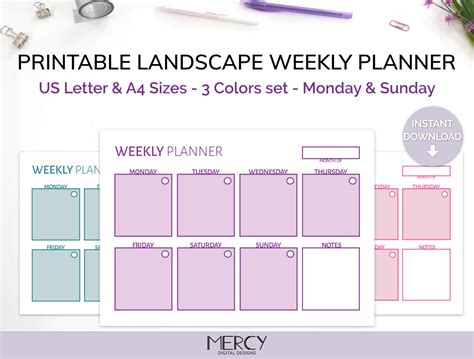 Cute Weekly Planner Printable A4 And Letter • Mercy Digital Designs