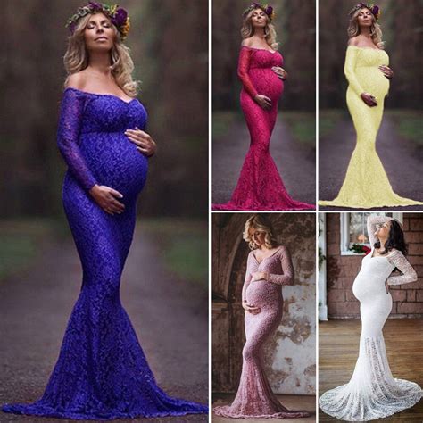 New And Beautiful Pregnant Womens Maxi Dress Lace Gown Maternity Photography Maternity Photo Props