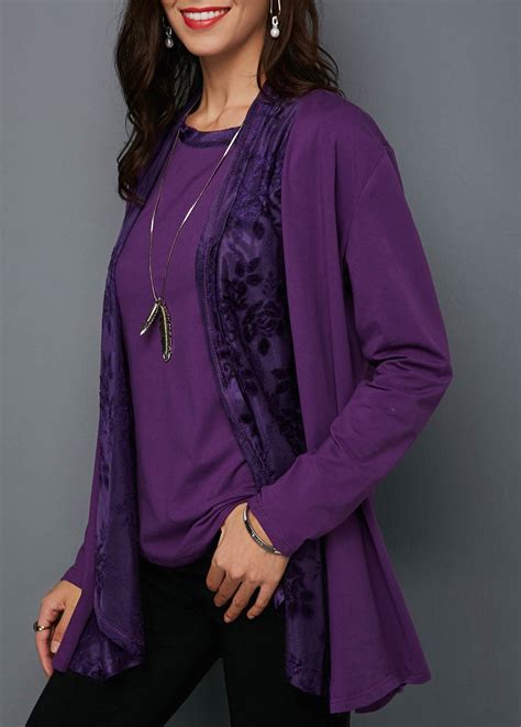 Deep Purple Long Sleeve Printed Top And T Shirt Usd 3026 Trendy Tops For