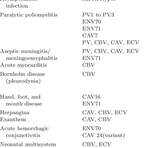 Clinical Manifestations Of Enterovirus Infection Peter Et Al 1998