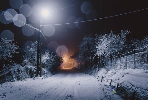 Wallpaper Sunlight Trees Night Snow Winter Road Ice Seasons