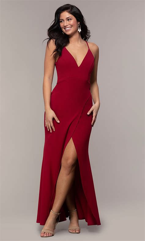 Merlot Red Long Formal Evening Dress With Lace Back