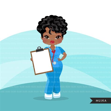 Black Nurse Clipart With Scrubs African American Graphics Etsy