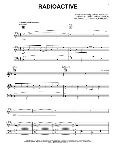 We have 73 songs for imagine dragons piano, vocal and guitar sheet music and other instruments. Radioactive sheet music by Imagine Dragons (Piano, Vocal & Guitar (Right-Hand Melody) - 94322)