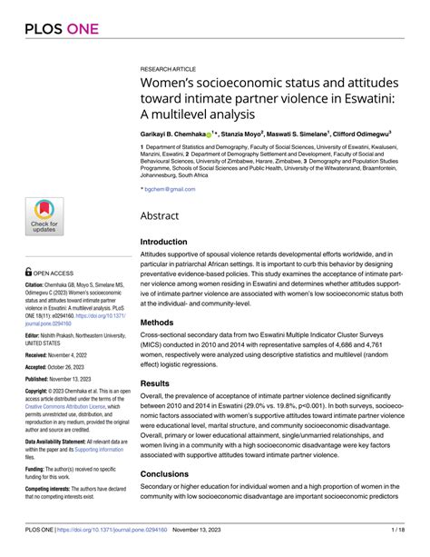 pdf women s socioeconomic status and attitudes toward intimate partner violence in eswatini a
