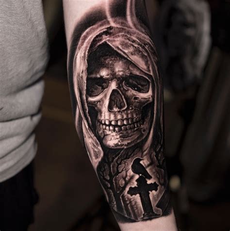 4 grey scale daisy tattoo. Black and Grey Realistic Skull Tattoo by Jose Contreras ...