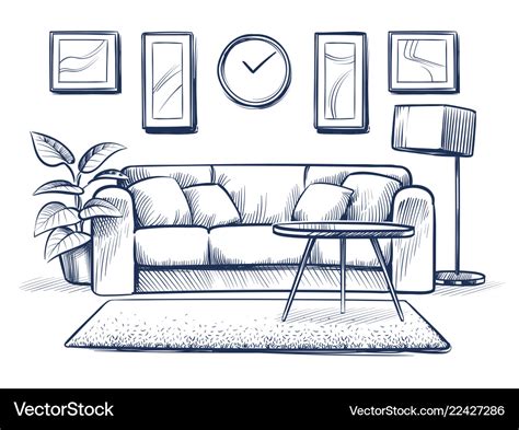 Sketch Interior Doodle Living Room With Sofa Vector Image
