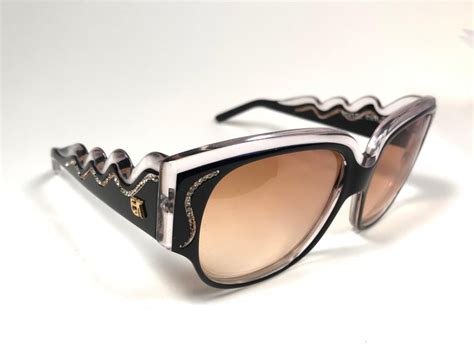 New Vintage Emanuelle Kahn Paris Rhinestones Accents Black Sunglasses