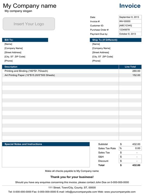 Simple Invoice Template For Excel