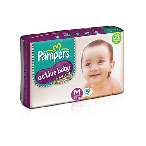 Buy Pampers Active Baby Diapers Medium 6 11 Kg 62 Pcs Online At The