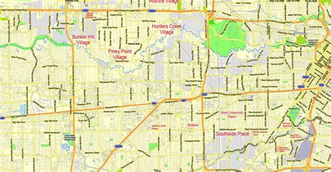 Houston Texas Printable Map Exact Vector 2000 Meters Scale Street Map