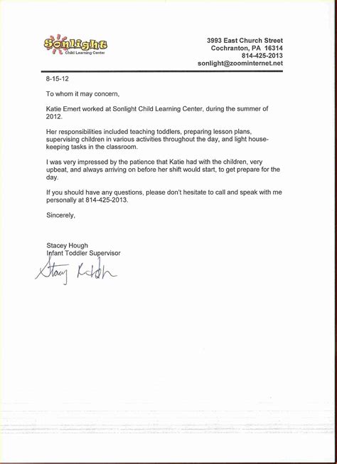 30 Daycare Letter Of Recommendation Example Document Template