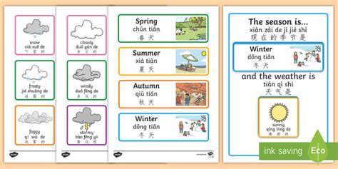 Weather And Season Display Calendar Englishmandarin Chinesepinyin