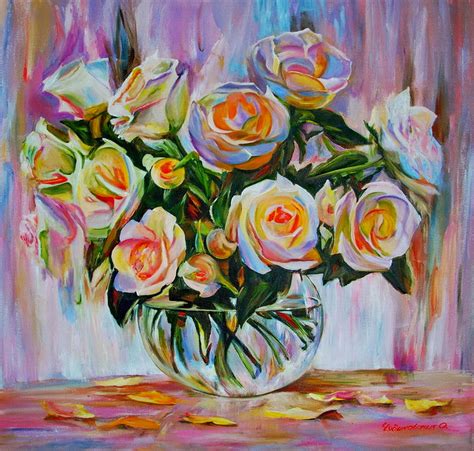 Imágenes Arte Pinturas Rosas Y Margaritas Preciosidad De Cuadros De