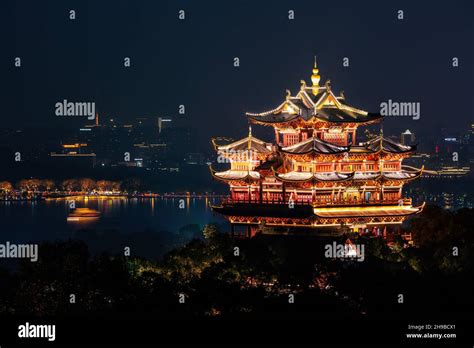 Night View Of Illuminated Cheng Huang Ge Also Known As City God