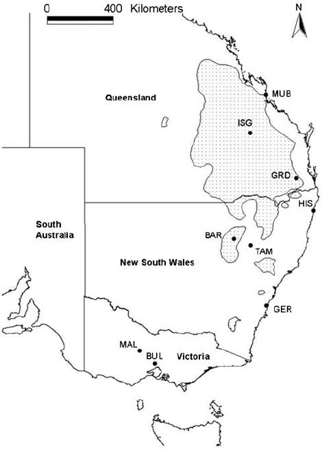 Map Of Eastern Australia Showing Collection Localities And The