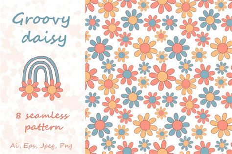 Groovy Daisy 8 Seamless Patterns In Ai Eps 2023453