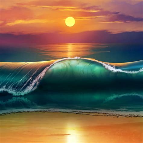 Download Wallpaper 2780x2780 Art Sunset Beach Sea Waves Ipad Air