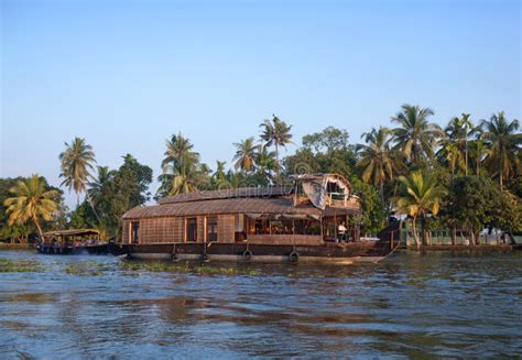 Indian Houseboat Floating In Backwaters In Kerala State South India