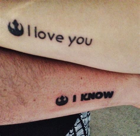 couple s star wars tattoo i love you i know ultracooltattoos disney tattoos nerdy tattoos