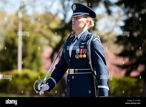 Female Captain Of The Us Air Force Honor Guard In Ceremonial March